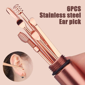 6 Pcs/Set Stainless Steel Spiral Ear Pick Spoon Ear Wax Removal Cleaner Multifunction Portable Ear Pick Ear Care Beauty Tools