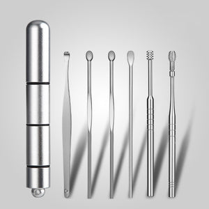 6 Pcs/Set Stainless Steel Spiral Ear Pick Spoon Ear Wax Removal Cleaner Multifunction Portable Ear Pick Ear Care Beauty Tools