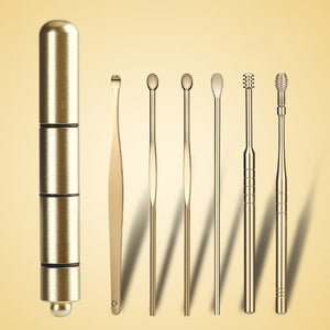 6 Pcs/Set Stainless Steel Spiral Ear Pick Spoon Ear Wax Removal Cleaner Multifunction Portable Ear Pick Ear Care Beauty Tools